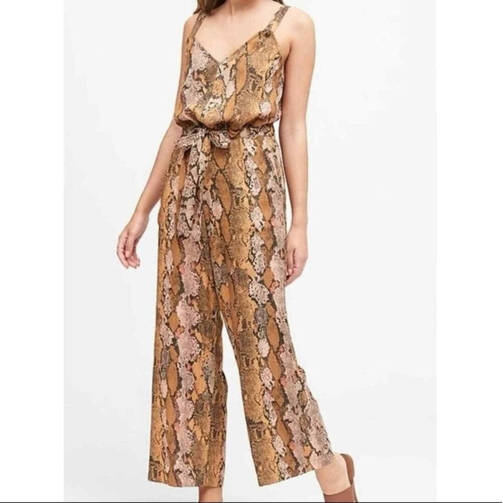 BANANA REPUBLIC Snake Print Utility Jumpsuit size 12 tall